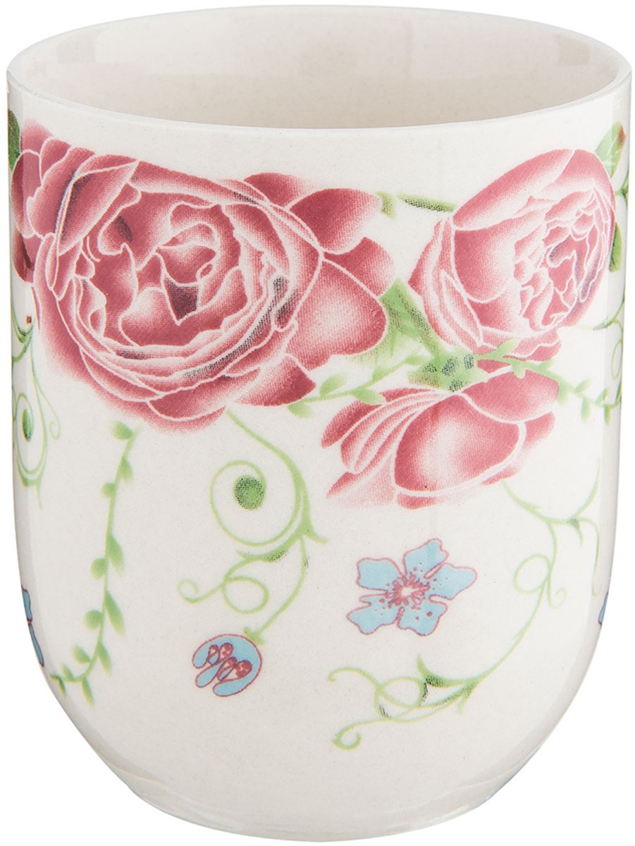 Clayre & Eef Mok set van 6 stuks 100 ml Roze Porselein Rond Bloemen Theemok