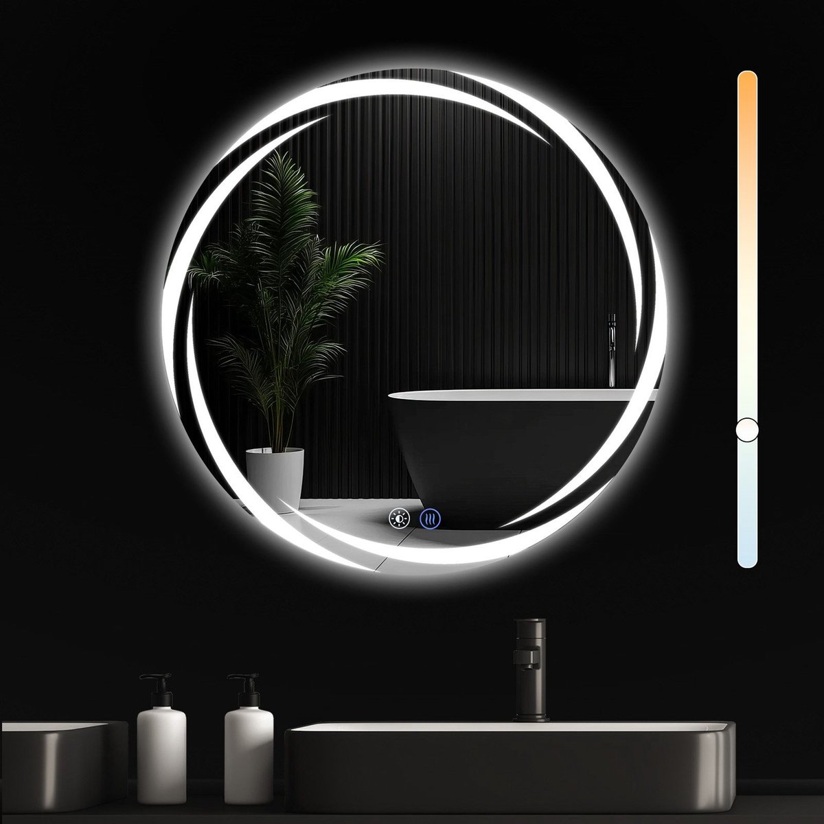 NETTLIFE Badkamerspiegel met LED Verlichting - Nikkel - Dimbaar - LED badkamerspiegel 70cm - IP44 Wandspiegel met touch switch - 3 LED standen