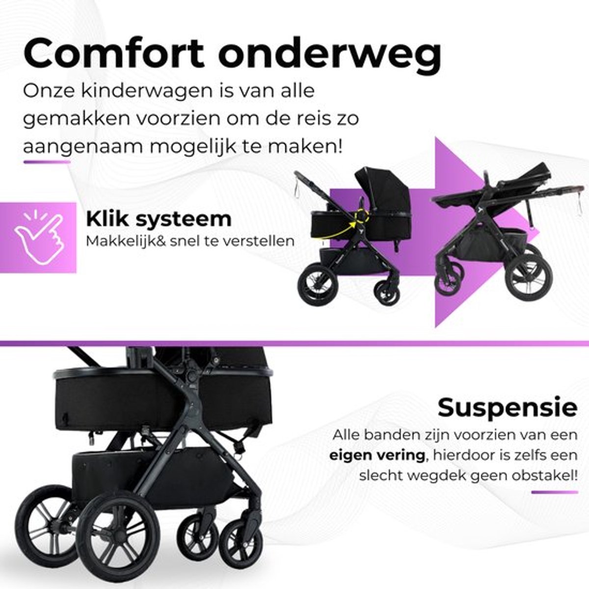 Lunola Mira X1 Kinderwagen 3-in-1 met Autostoel - Zwart - afbeelding 3