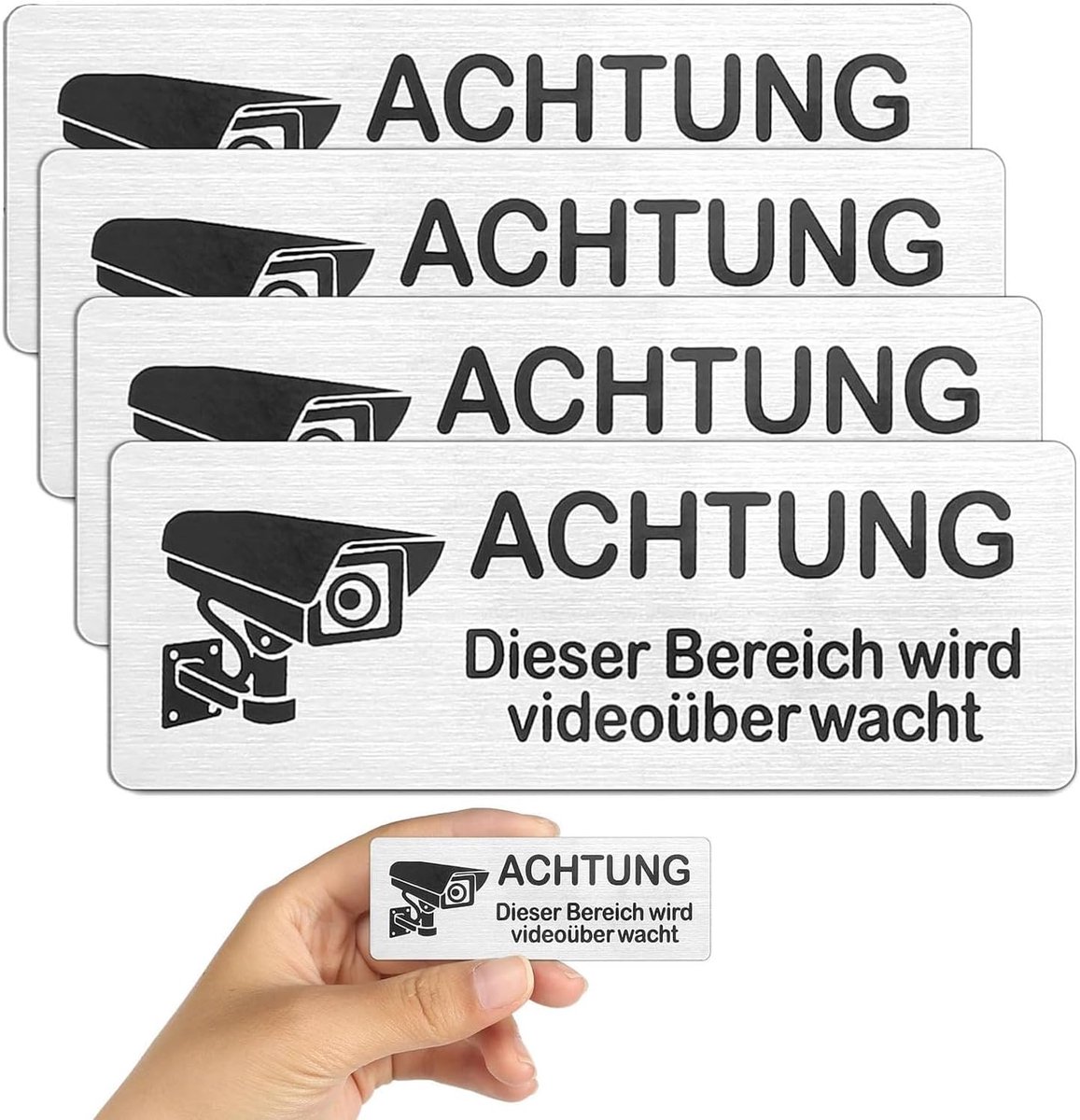 Zelfklevende Aluminium Waarschuwingsborden voor Videobewaking - 4 Stuks, 8,5 x 3 cm