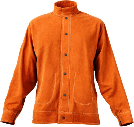 Veste de soudage ignifuge, taille L, cuir de vachette résistant à l'abrasion, veste de sécurité imperméable et résistante à la chaleur avec boutons-pression, 4 poches
