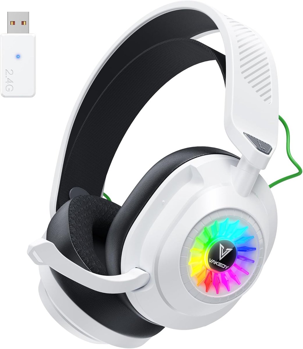 Draadloze Gaming Headset voor PS5, PC, PS4, Mac, Switch - 2,4 GHz USB & Bluetooth met Microfoon (Wit)