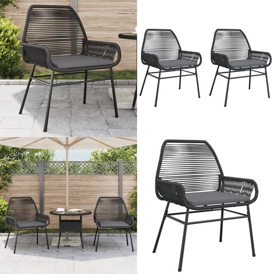vidaXL - Tuinstoelen - 2 - st - met - kussens - poly - rattan - zwart