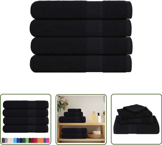 The Living Store Saunahanddoeken 4 st 80x200 cm 360 g/m² 100% katoen zwart - Saunahanddoek - Sauna Accessoires - Katoenen Handdoek - Badhanddoek - Handdoekset