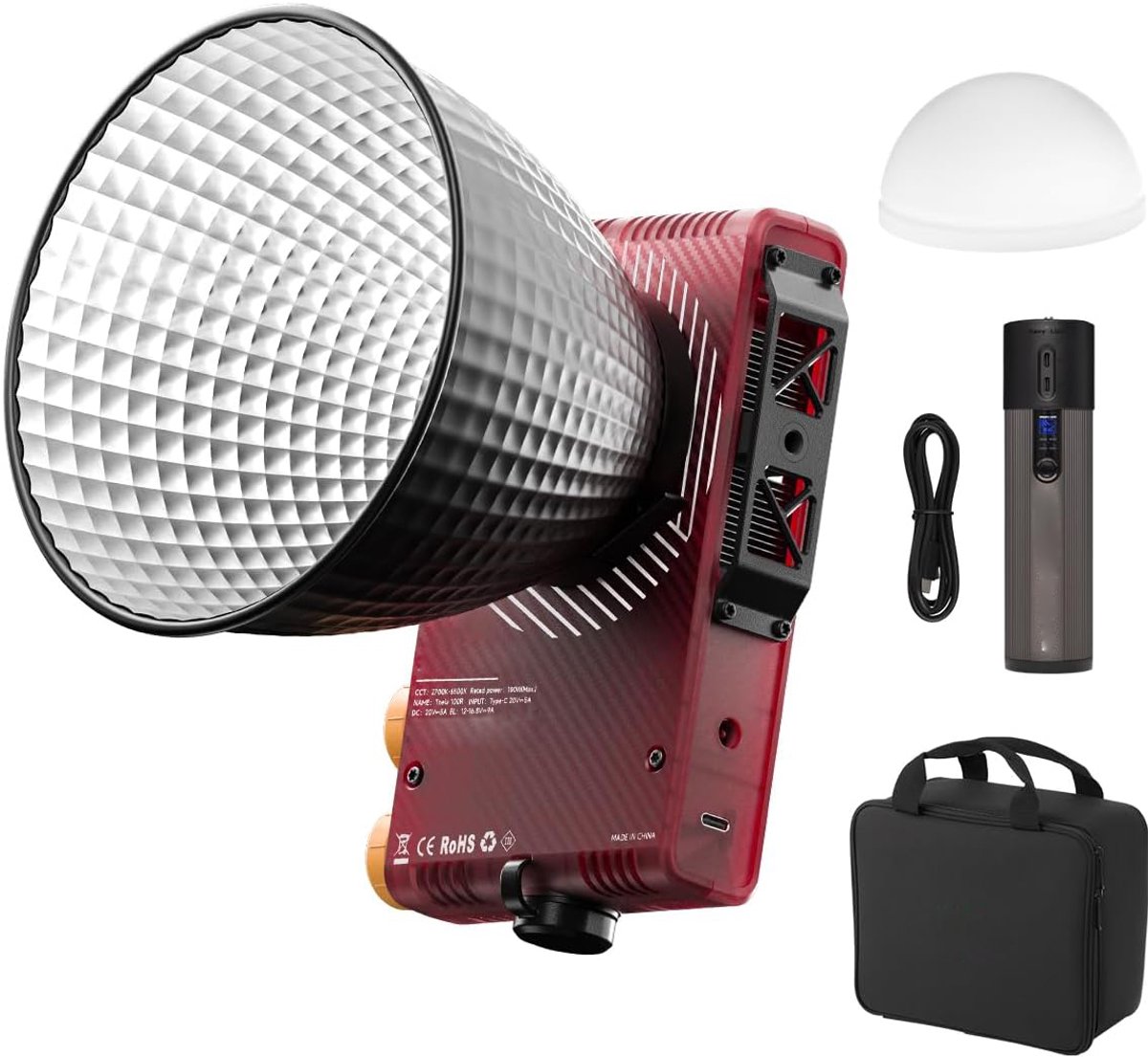 100W LED Videolamp met Reflector en Diffuser – Draagbare COB Fotografie Lamp – Bi-Color 2700K-6500K – 5000mAh Accu – Studio Verlichting – App Besturing – Voor Camera, Video en Content Creatie