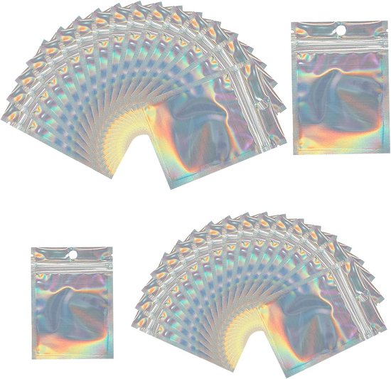Voarge Mylar Baggies Ziplock Tassen - Transparante Holografische Foliezakken, Herbruikbare Laserpakzakken voor Cadeauwrapping (Holografisch Ontwerp, 6 x 10 cm
