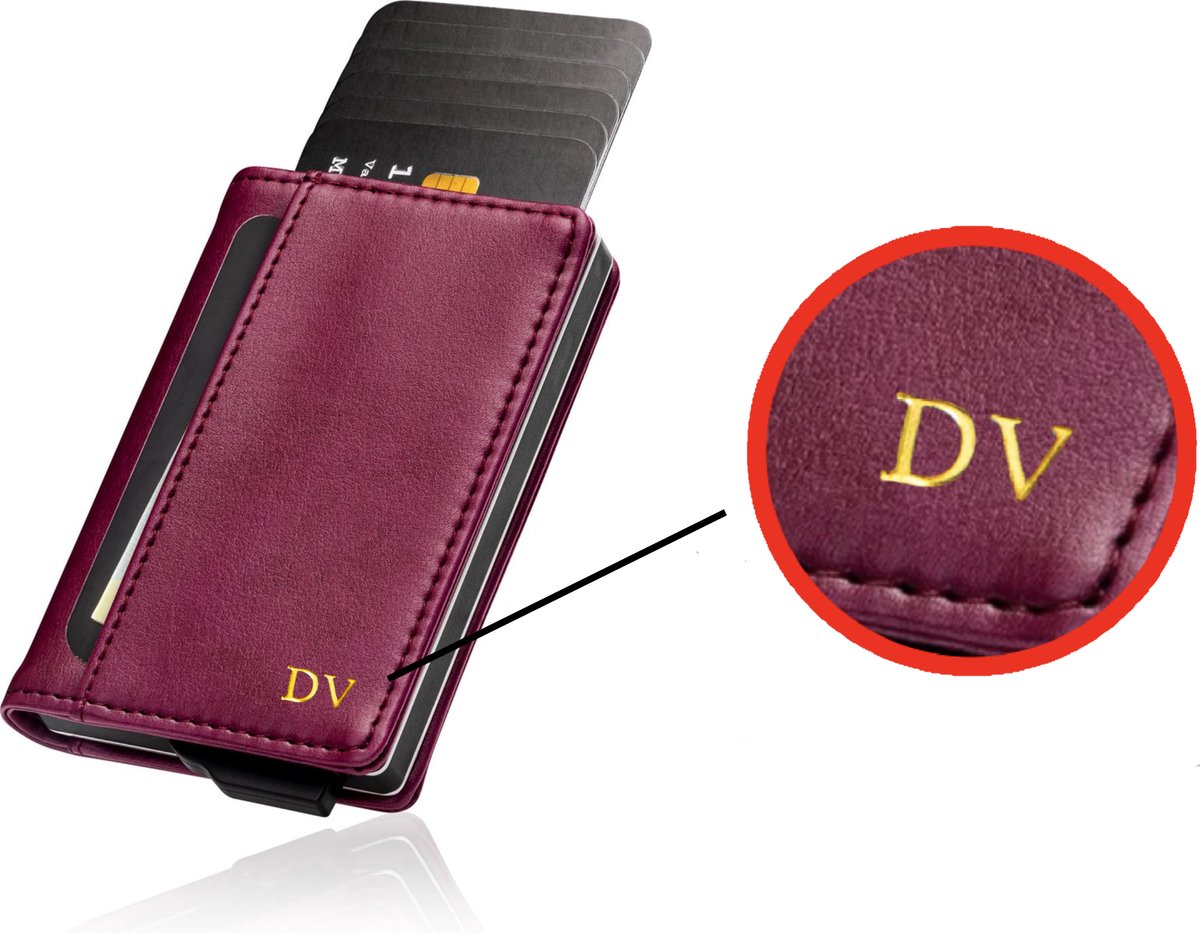 Saetti Gepersonaliseerde Pasjeshouder - Gepersonaliseerd Cadeau Portemonnee Met Initialen - Rood - 12 Pasjes + Briefgeld - RFID Creditcardhouder - Pasjeshouder Mannen & Vrouwen - Pasjeshouder Uitschuifbaar - Kaarthouder - Incl. Luxe Cadeaubox