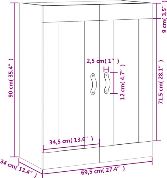 vidaXL Wandkast met glazen deuren 69,5x34x90 cm oud houtkleurig vidaXL Wandkast met glazen deuren 69,5x34x90 cm oud houtkleurig