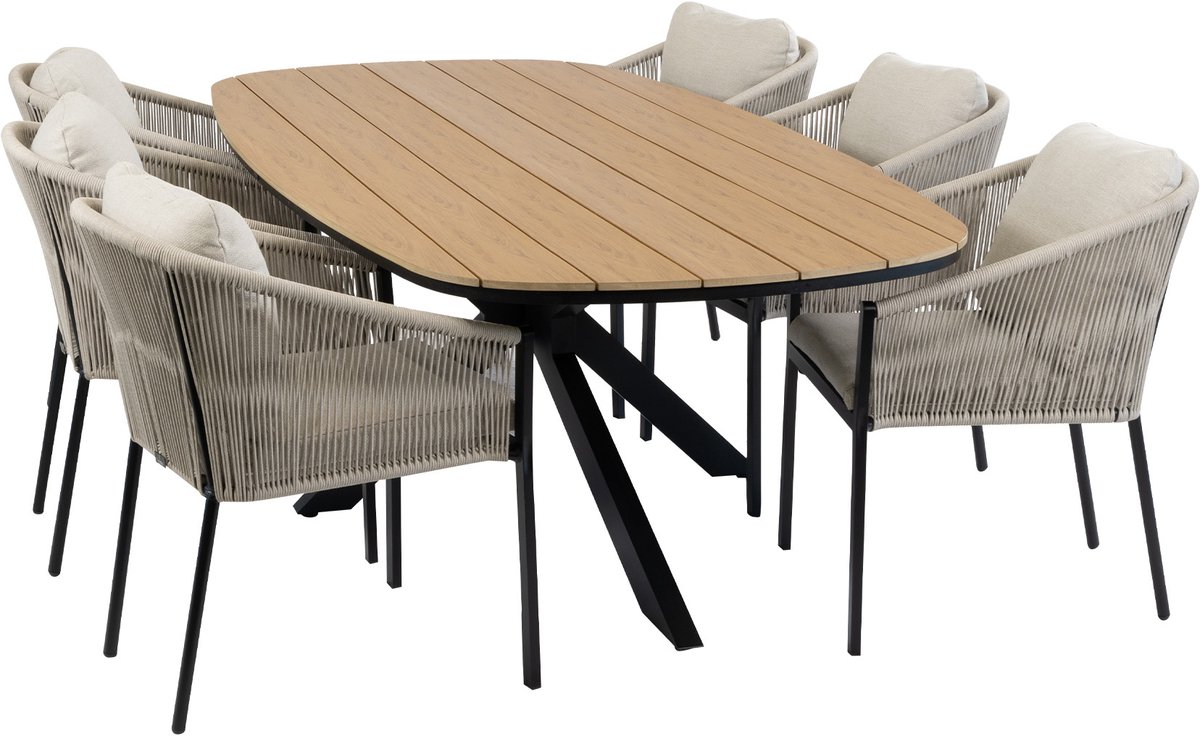 7-delige tuinset | 6 Elvira tuinstoelen (Black) | Tuintafel Cadiz 240x115cm (Black)