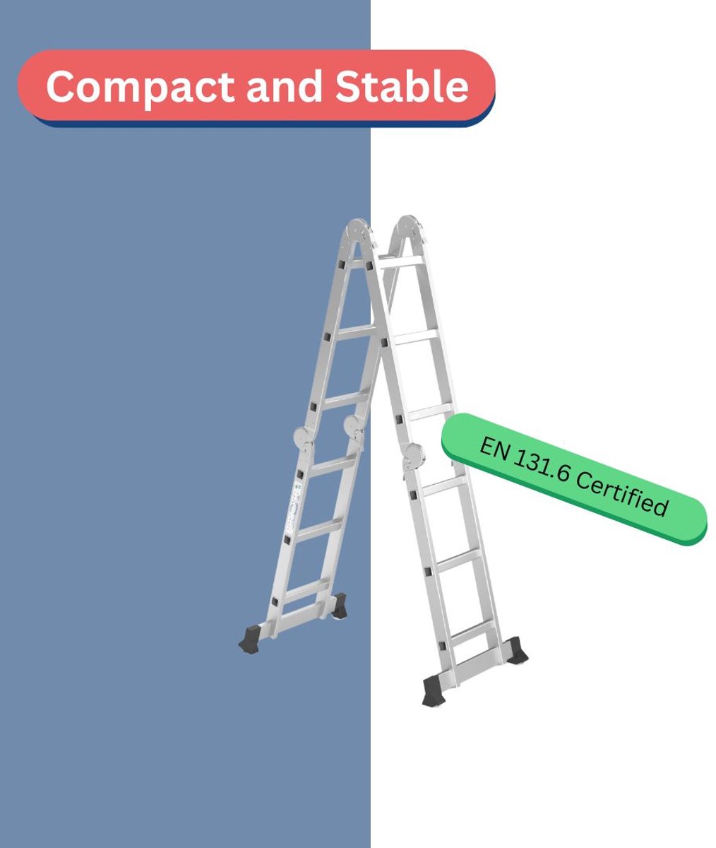 RMBO - Multifunctionele Vouwladder 4x3 - Vouwladder - 3,58 m lang - Compact en Draagbare ladder - 13 standen - Geschikt voor Particulier en Professioneel Gebruik - Max. Belasting 150 kg, EN 131.6 – foto 2