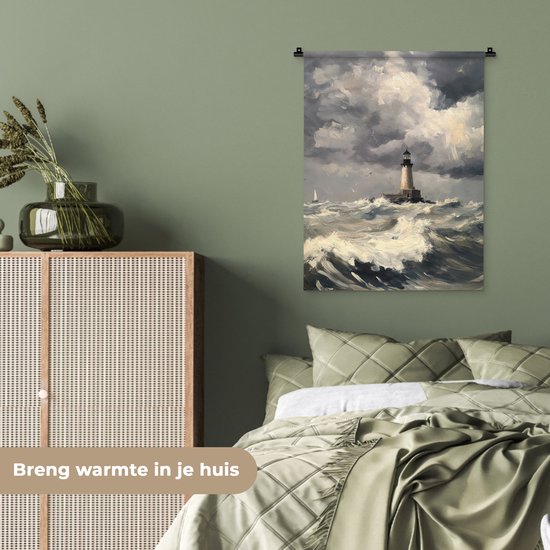 Tapisserie murale 60x80 cm - Phare - Vagues - Storm - Tapisserie - Tapisseries