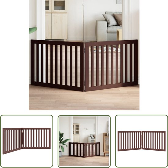 Barrière pliante pour chien The Living Store, 2 panneaux, 160 cm, bois de peuplier marron - Barrière pour chien - Barrière pour chien en bois - Barrière pour chien - Protection Puppy - Barrière d'escalier