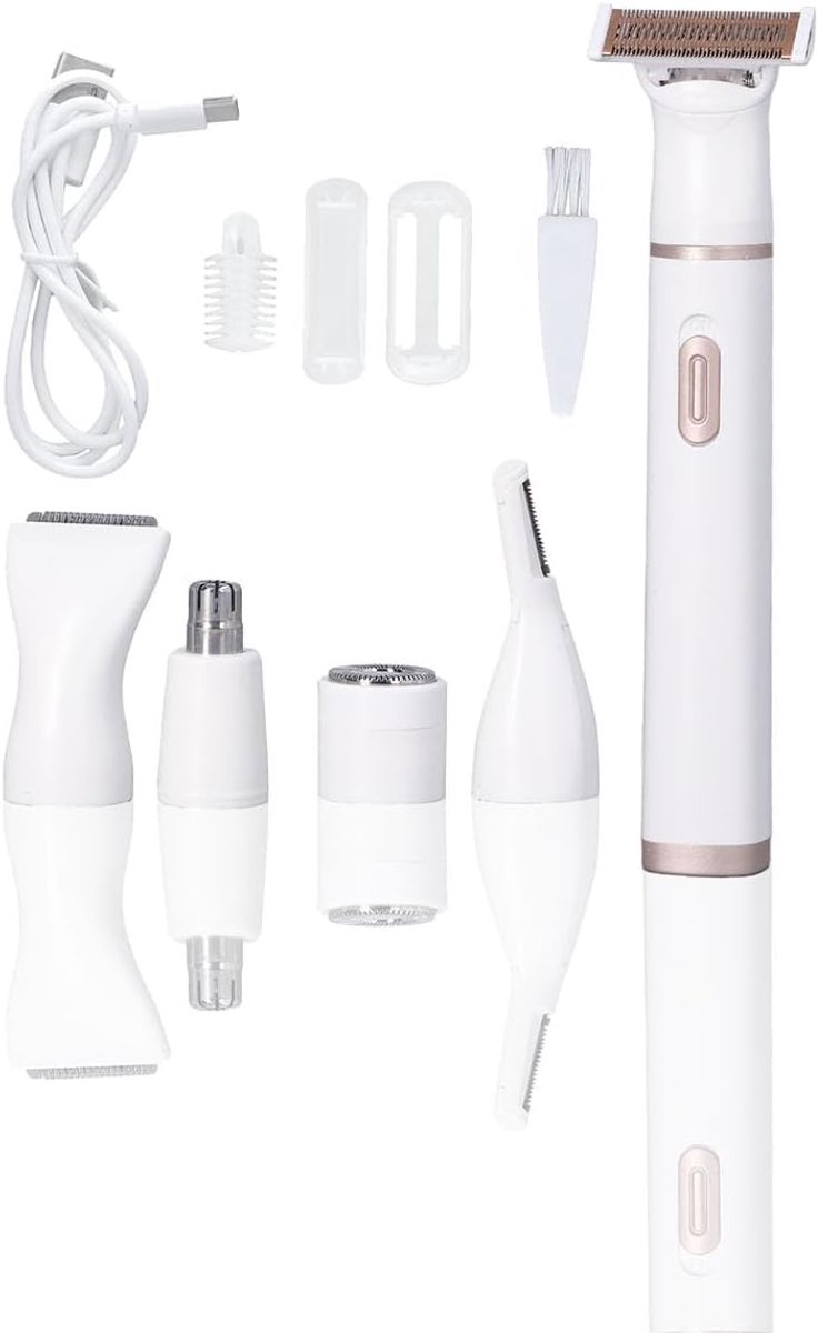 5-in-1 Elektrisch Scheerapparaat voor Dames - Haarverwijderaar voor Gezicht, Benen, Neus en Wenkbrauwen met USB Oplaadbare Roestvrijstalen Hoofden
