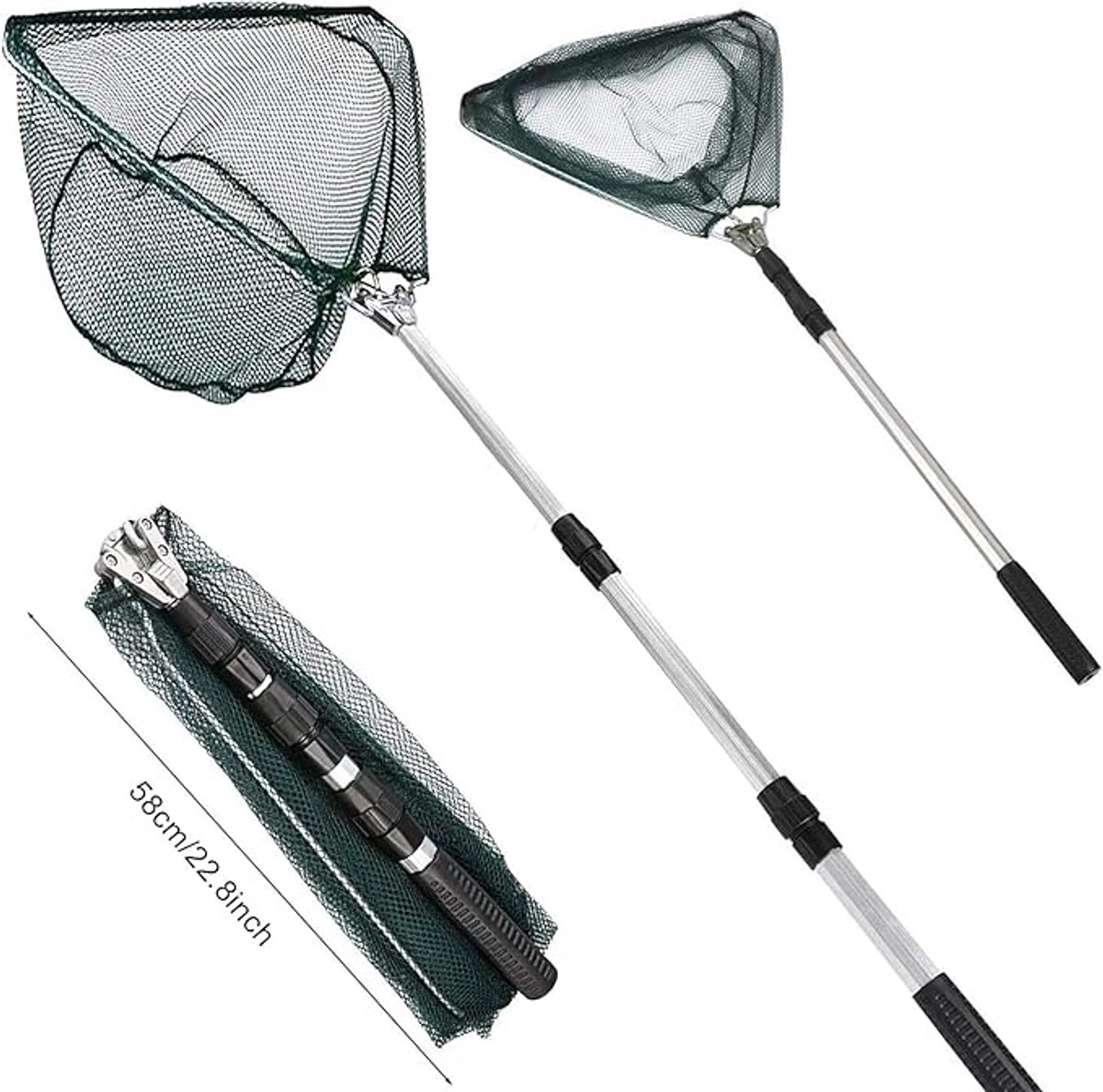 S&Dshopline® Telescopisch schepnet met handvat, schepnet voor vissen, opvouwbaar schepnet, lange handgreep voor vijvers, karpers, forelvissen - Maat: 130CM