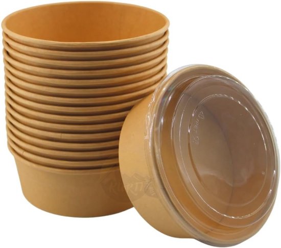 KURRT - Récipients à salade en carton 100 pièces - Récipients de préparation de repas - Récipients jetables - avec couvercle en RPET - étanche - qualité supérieure - vidéo