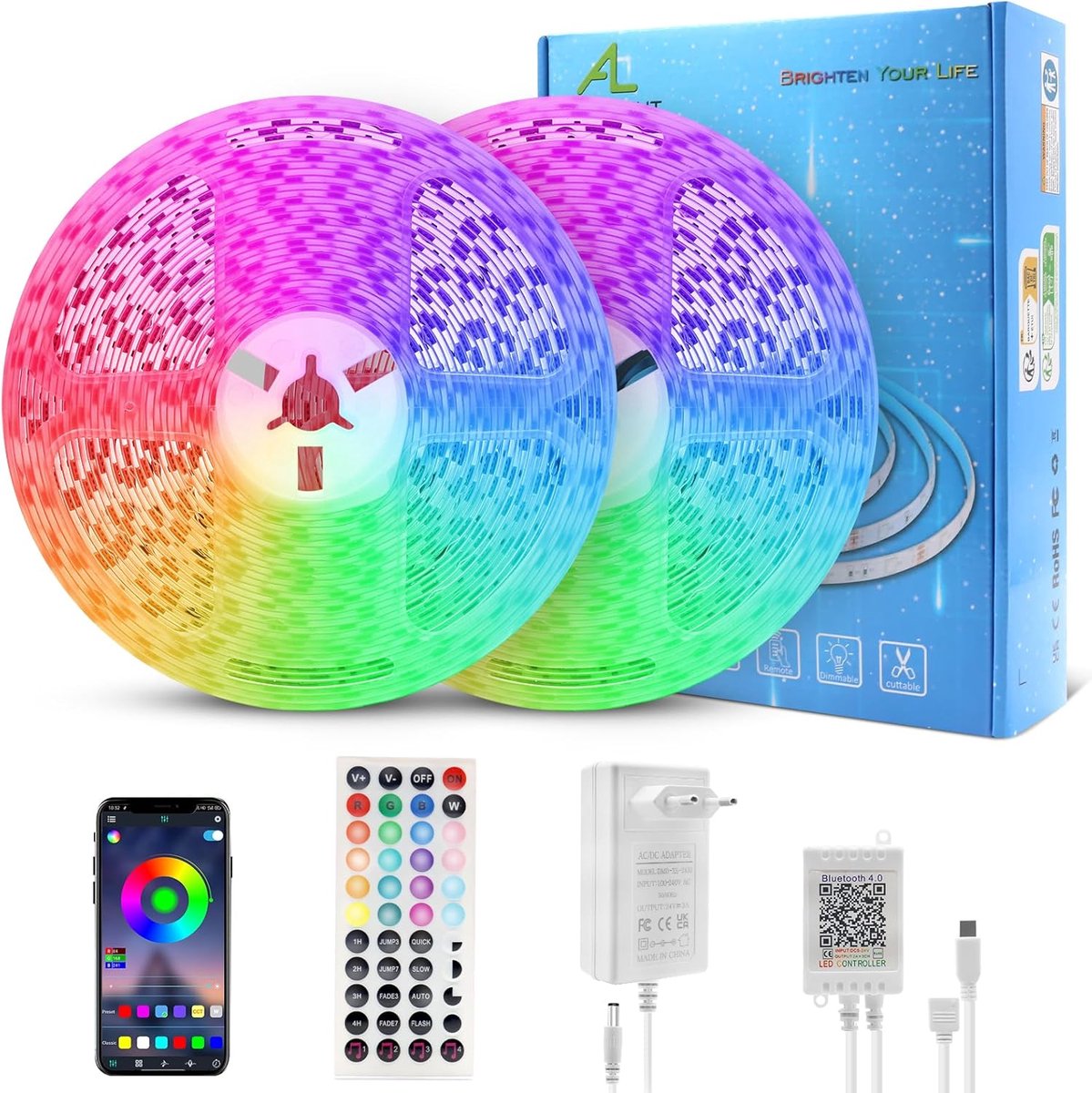 Image of 20 meter RGB LED strip met 600 SMD 5050 LEDs en afstandsbediening - Flexibele multicolor LED verlichting, muziek synchronisatie en app bediening