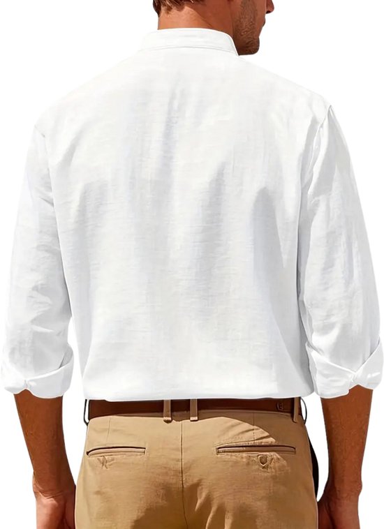Chemisier en lin Livano pour homme - T-shirt - Polo - Chemise - Été - Style Ibiza - Wit - Taille M