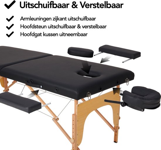 Brixy Massagetafel - Inklapbaar - 250KG Draagvermogen - 8 Hoogtestanden - Incl. Opbergtas - Behandeltafel - Zwart