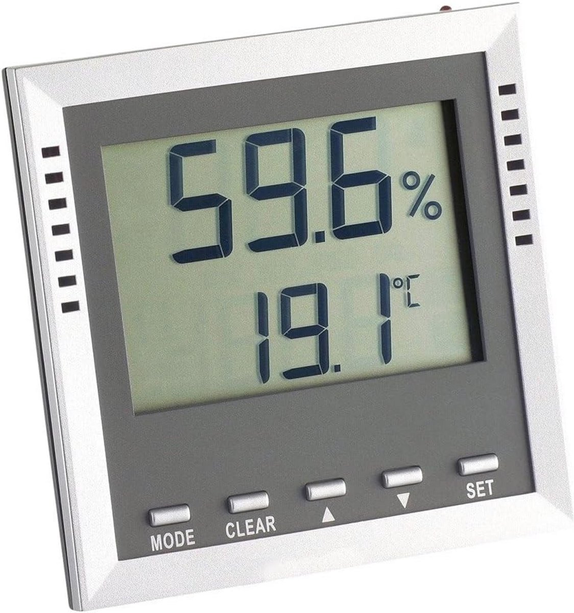 Digitale Thermo-Hygrometer voor Nauwkeurige Binnenklimaatcontrole - Hoge Precisie, Alarmfunctie, Zilver-Grijs
