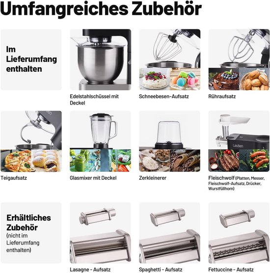 Keukenmachine 1200W met metalen transmissie en 5,5L capaciteit van Emerio — afbeelding 4