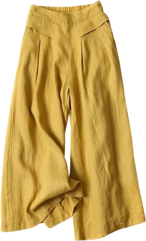 Livano Linnen Broek Dames - Zomerbroek - Volwassenen - Lange Broek - Pantalon - Strandbroek - Zomer - Ibiza Stijl - Geel - Maat XL