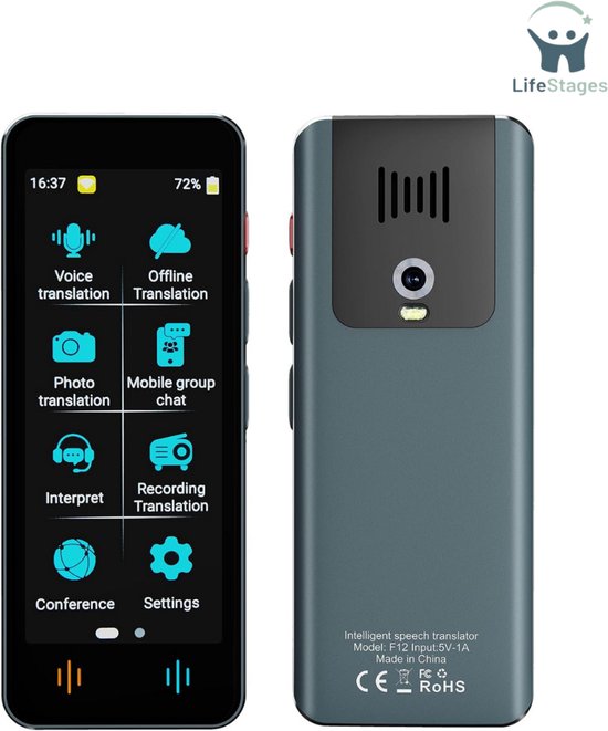 LifeStages - Vertaalcomputer - Taal Vertaalapparaat - Intelligente AI Vertaler Met 142 Talen - Offline Vertaling En Directe Vertaling In Twee Richtingen - Leer Relatiegeschenken Voor Op Reis - (Gray-Gun)