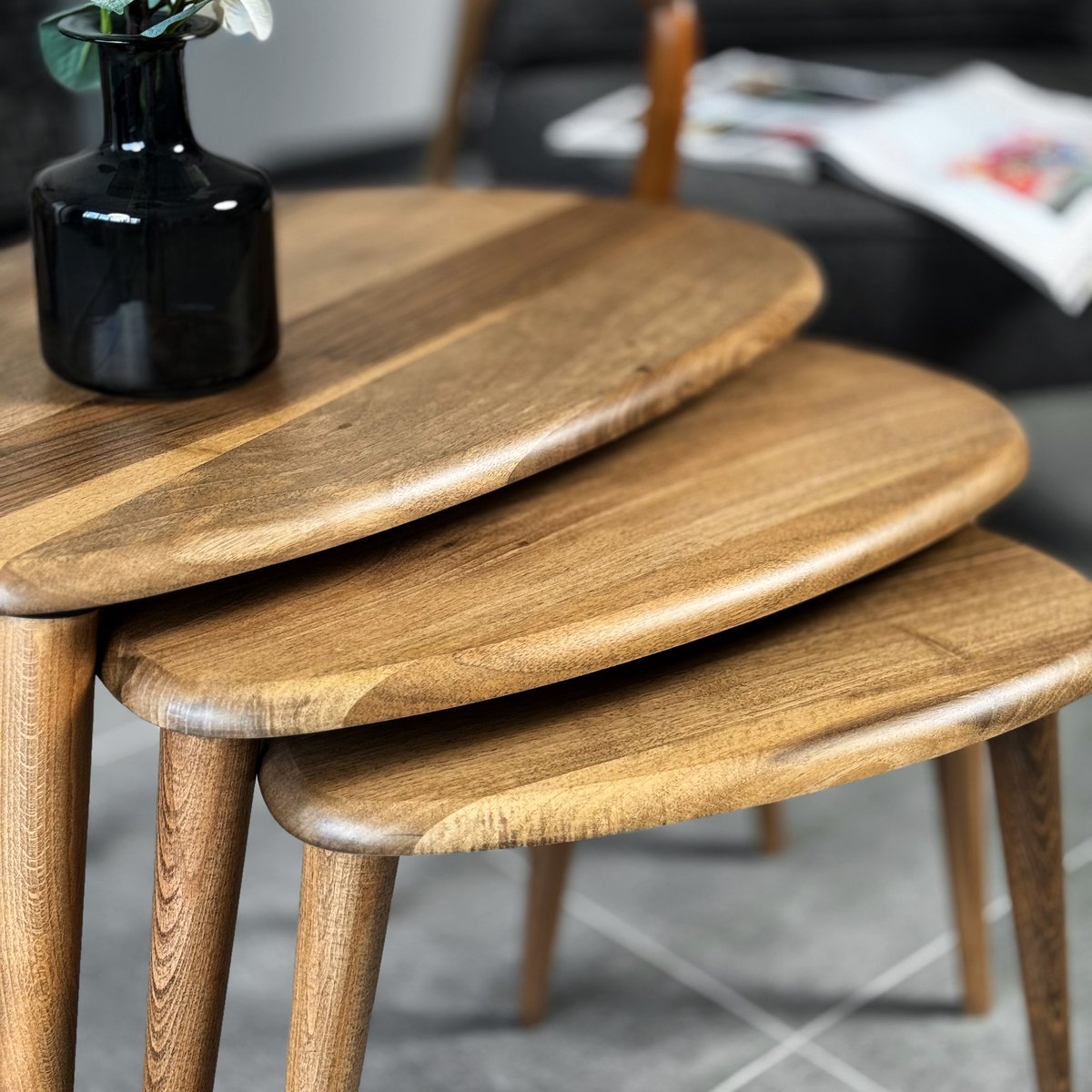 Bijzettafel - Zigon salontafel set van 3 - Ercol stijl rustiek ontwerp in walnotenhout - natuurlijke look - salontafel voor moderne woninginrichting