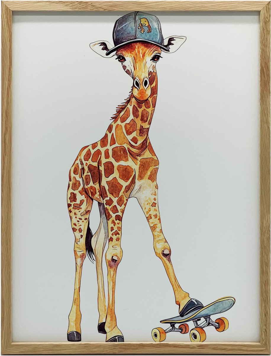 Canvas Schilderij Giraf Op Skateboard Premium Canvas 50X70 Zonder Lijst