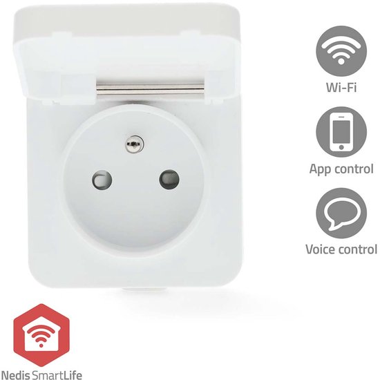 Nedis SmartLife Slimme Stekker – Tijdschakelaar – IP44 – Energiemeter – Voor binnen & buiten – Stopcontact – Wit – 1 Stuks