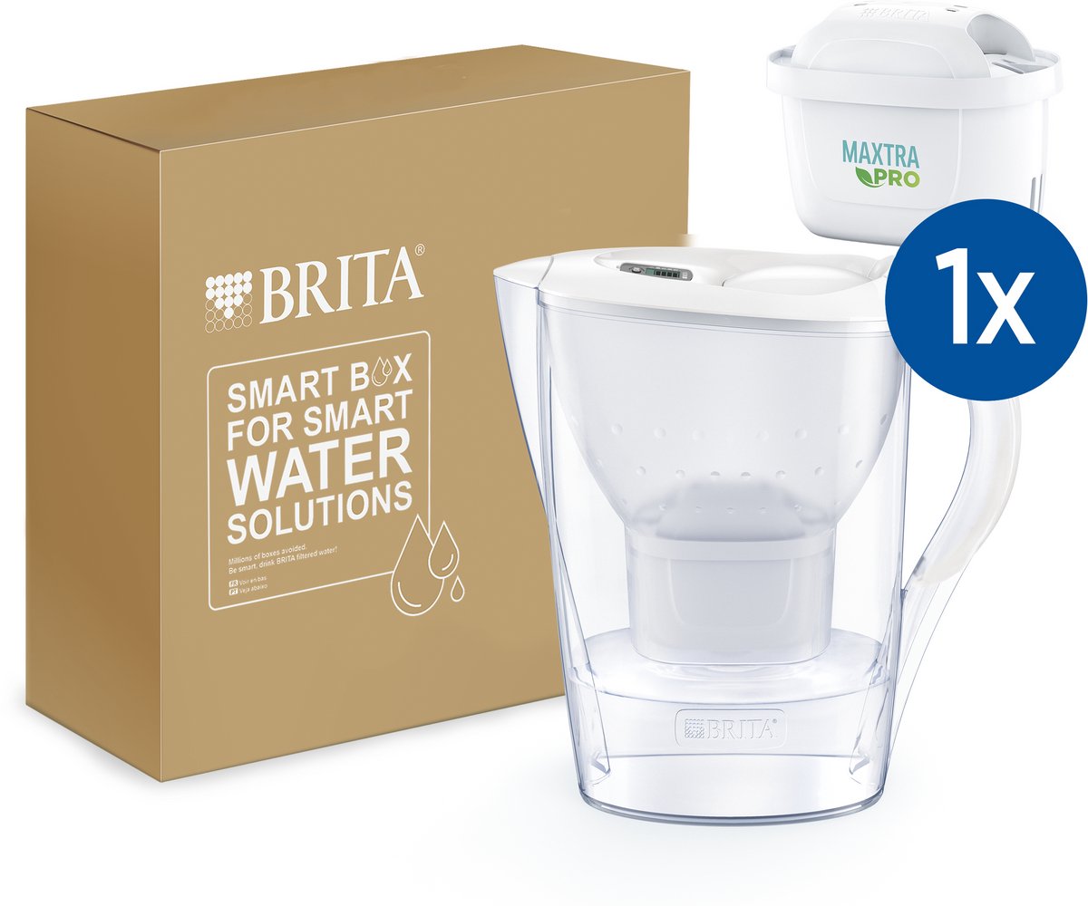 BRITA Marella Waterfilterkan 2.4L - Wit - met 1 MAXTRA PRO Waterfilter - BPA-vrij, Vaatwasmachinebestendig, Duurzaam verpakt