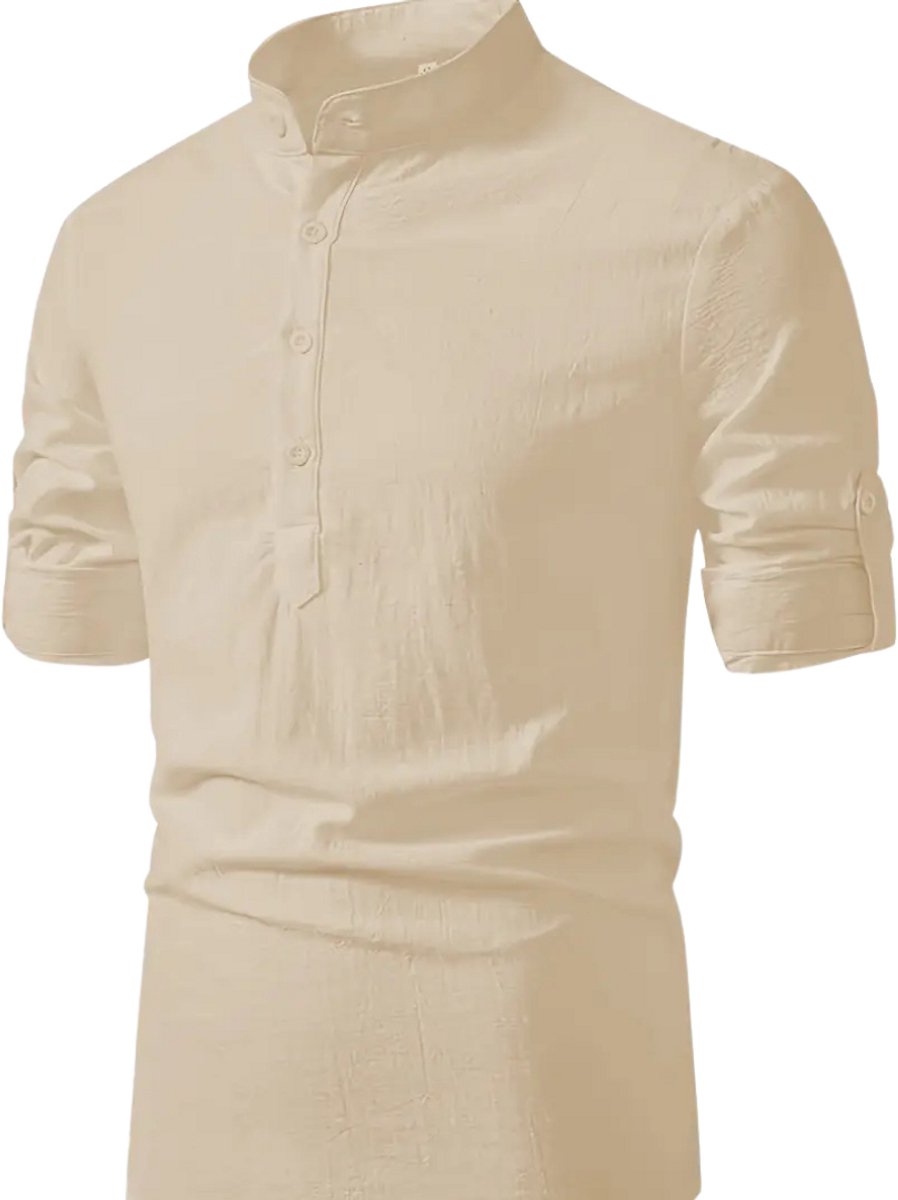 Livano Linnen Blouse Heren t shirt Polo Overhemd Shirt Zomer Ibiza Stijl Creme