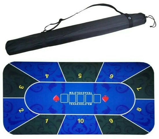 Pegasi Pokermat Royal 180CM Blauw - Texas Hold'em Poker Mat - Mat voor Pokeren op Tafel - Incl. draagtas