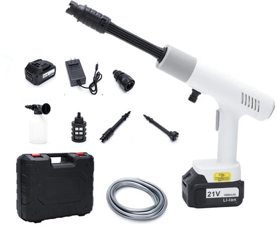 Draadloze Hogedrukreiniger - Auto Was Set - Terrasreinigers Groenaanslag - Hogedrukspuit - Incl. 21V 4000 mAh Accu - Zwart