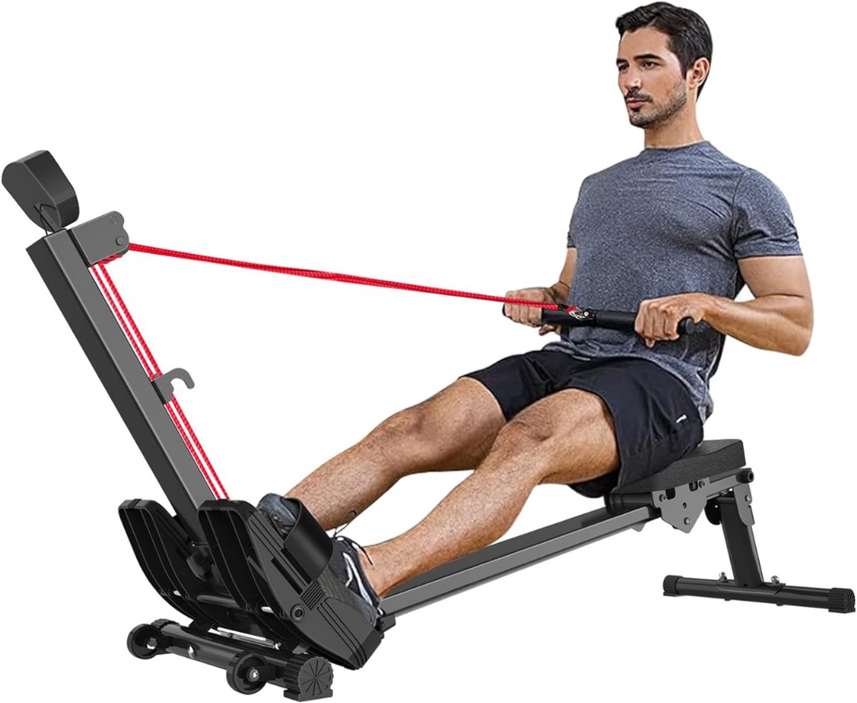 JMZR® Roeitrainer Inklapbaar - Hometrainer - Roeimachine Fitness - Zwart met Rood