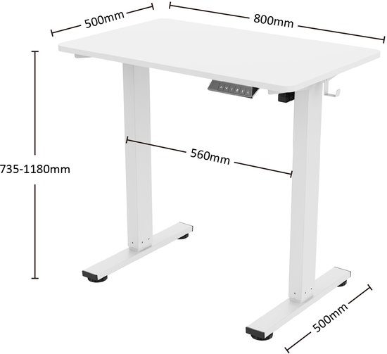 Worktrainer MiniDesk Wit | Bureau réglable en hauteur | Électrique | Table ergonomique assis-debout | Bureau à Home et lieu de travail parfaits | Avec contrôle de la mémoire – Hauteur : 73–118 cm