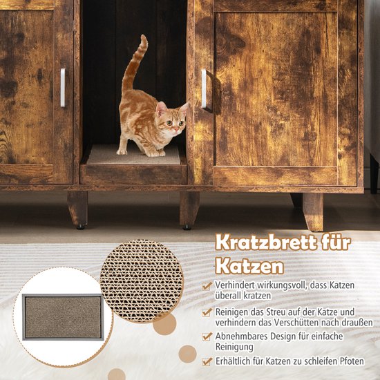 Costway Kattenkast, 3-in-1 kattenbak met ingang, verborgen kattenbak van 120 x 52 x 65 cm, kattenmeubel, kattenhuis voor katten en honden
