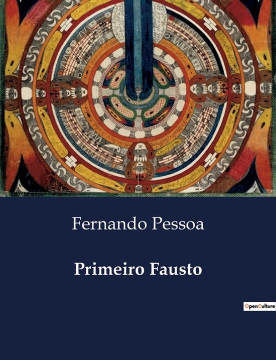 Couverture du livre 'Primeiro Fausto' avec une décoration ronde abstraite et colorée et du texte