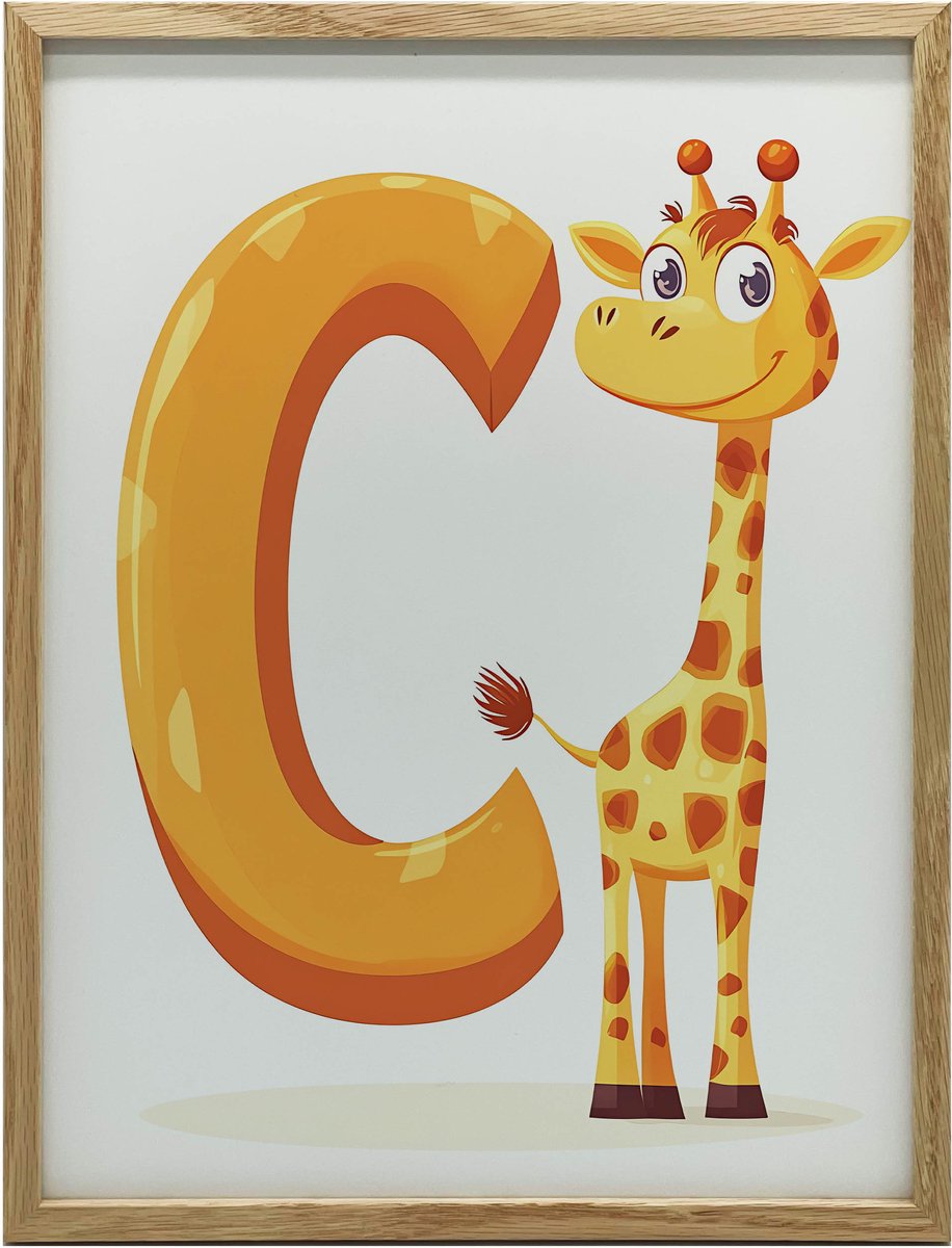 Frame Wandposter Giraf Met De Letter C 30X40 Cm Licht Eiken
