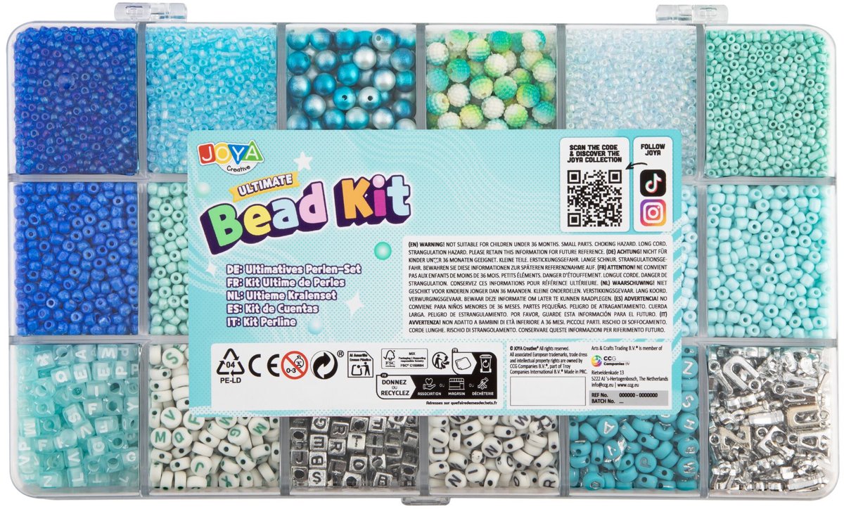 Luxe Armbandjes maken Meisjes Kralenset 10.000pcs - Blue Breeze Magic - ABC Beads, Glass Beads en Elastiek - Opbergdoos 27x16x4cm - Joya Creative — afbeelding 4