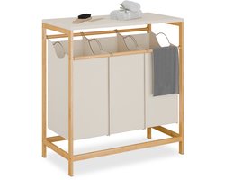 wasmand met 3 vakken - opklapbare plank - 84,5 x 78,5 x 40 cm - bamboe