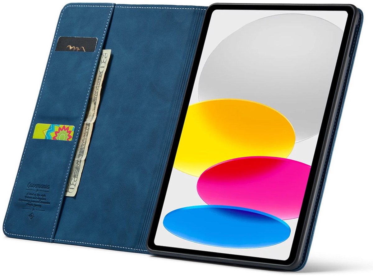 CaseMania Bookcase hoesje met Standaard geschikt voor iPad 11 (2025) en iPad 10.9 (2022) - Effen Donkerblauw - Kunstleer