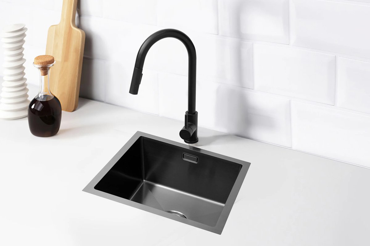 Nurion Spoelbak Black Metal 44,5 x 34,5 – Spoelbak Keuken - Spoelbakken Keuken – Wasbak Keuken - zonder Kraangat RVS