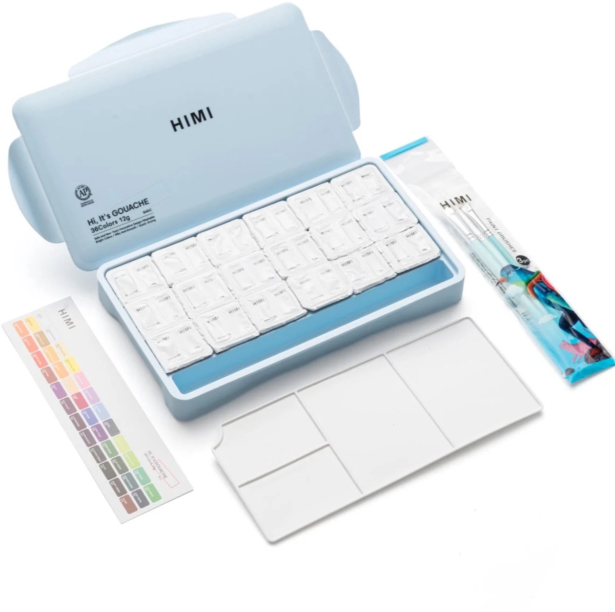 HIMI - Gouache - Twin split cups - set van 36 kleuren - 12g - 3 penselen - Ice Blue — afbeelding 13