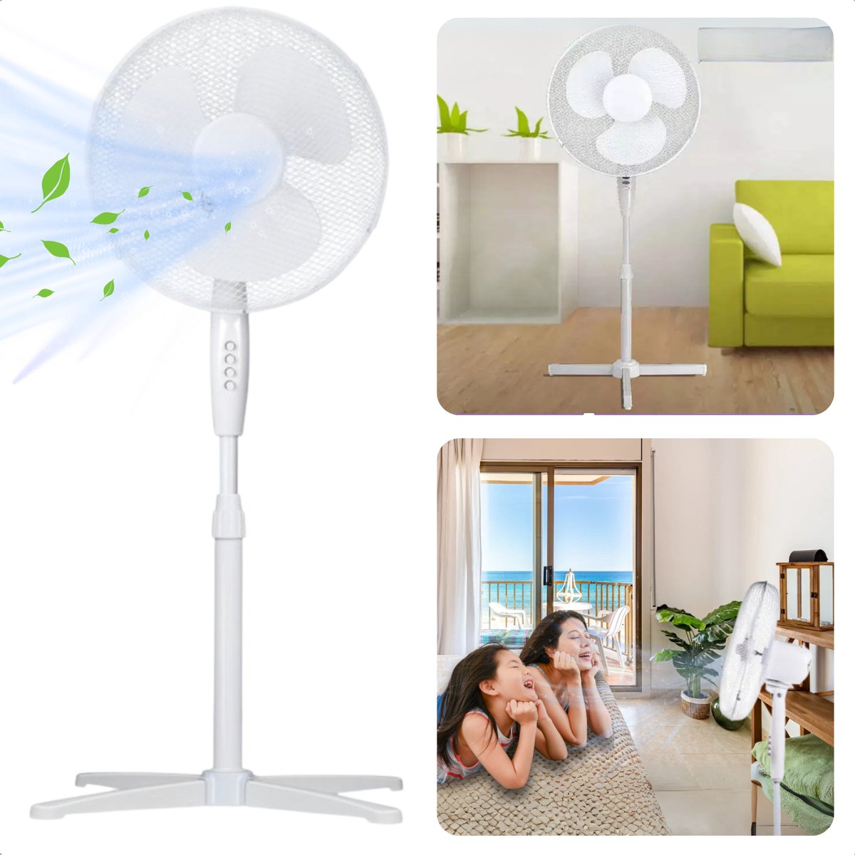 Cheqo® Ventilator - Statiefventilator - Koelventilator Woonkamer - 45W Verstelbaar - Airco Alternatief - Wit Design - Inclusief EBOOK