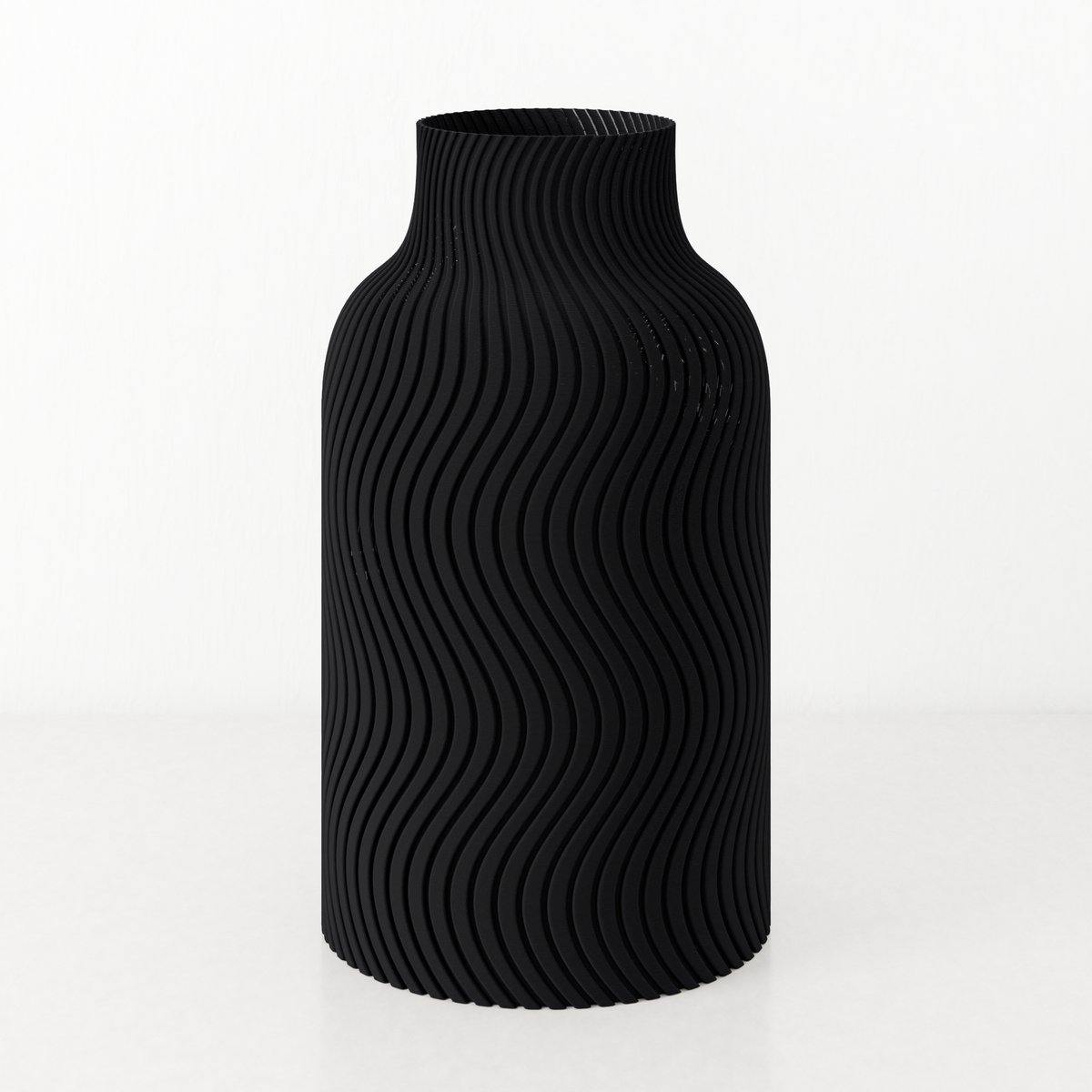 Fleuriek Vaas - Zwart - H40cm - Japandi - Wavy patroon vaas - Design vaas van bio kunststof - Hoge vaas binnen
