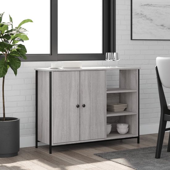 vidaXL Buffet - Buffets - Meuble de rangement - Armoire murale - Buffet 100x33x75 cm bois travaillé gris sonoma