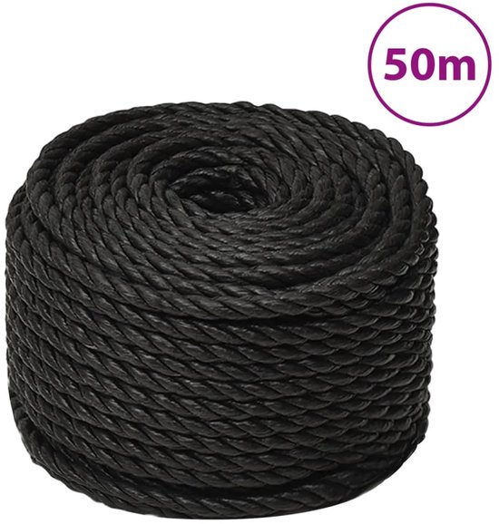 16mm polyester 3-strengs geslagen zwart (per meter