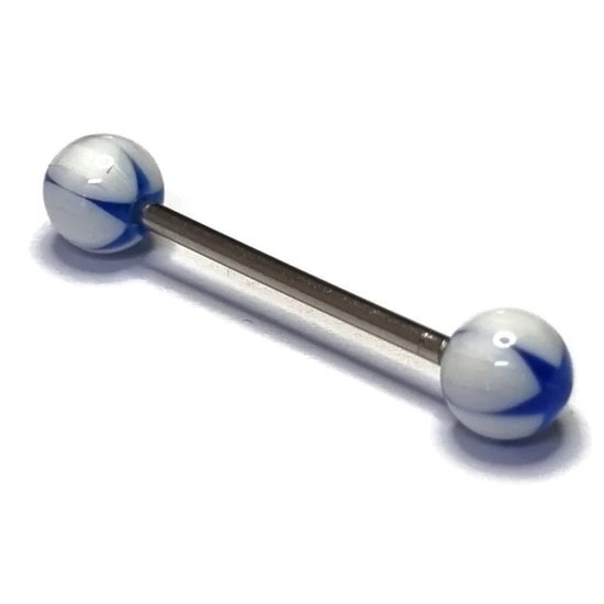 Massief Gouden Threadless Tepelpiercing met Gebogen Zijdes en 5 Heldere Steentjes - 16 mm- Wit Goud
