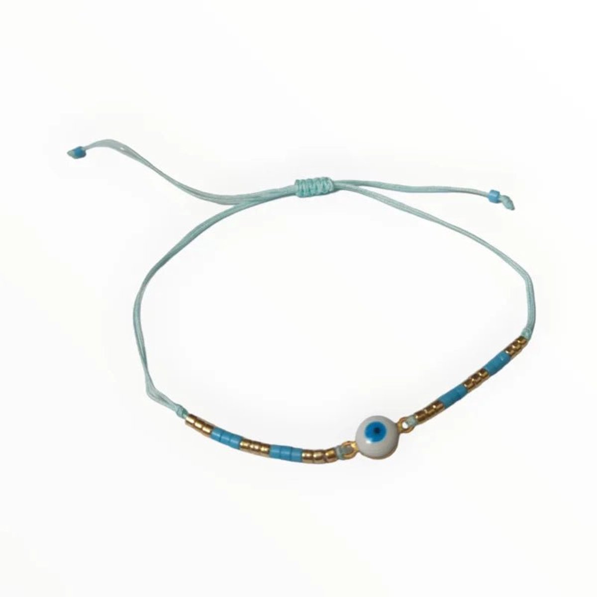 Aramat Jewels | Armbanden | Verstelbare Armband Met Boze Oog Steen | Licht Blauw