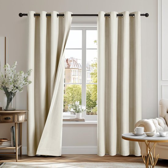 Boraboi ® Volledig Lichtblokerende Verduisteringsgordijnen met Geluidsreductie en Warmte-isolatie, 245 x 140 cm, Set van 2